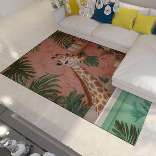 HOBBOY Eleganz Giraffe Teppiche Tropisch Blumen Botanisch Grün Badewanne Muster Dünner Teppich für Yoga Spa Zimmer Badezimmer Schlafsaal Hotel Waschbar 100 x 200 cm von HOBBOY