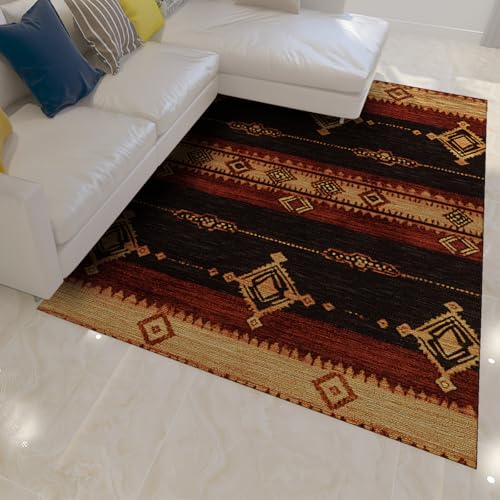 HOBBOY Ethnischer Stil 50 x 80 cm Teppich Traditionelle geometrische Streifen Druck Waschbar Gemütliche niedrige Flor Fußmatten für Esszimmer Wohnzimmer von HOBBOY