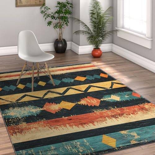 HOBBOY Exotischer Stil 150 x 210 cm Teppich Bunte geometrische Streifen Druck waschbar gemütliche niedrigflorige Fußmatten für Flur Wohnzimmer Wohnheim HOBBOY Exotischer Stil 150 x 210 cm Teppich Bunte geometrische Streifen Druck waschbar gemütliche niedrigflorige Fußmatten für Flur Wohnzimmer Wohnheim von HOBBOY