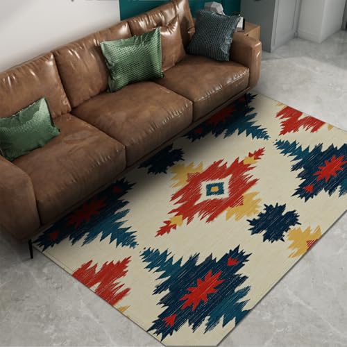 HOBBOY Exotischer Stil 150 x 210 cm Teppich buntes geometrisches Muster waschbar gemütliche niedrigflorige Fußmatten für Küche Büro Wohnzimmer Schlafzimmer HOBBOY Exotischer Stil 150 x 210 cm Teppich buntes geometrisches Muster waschbar gemütliche niedrigflorige Fußmatten für Küche Büro Wohnzimmer Schlafzimmer von HOBBOY