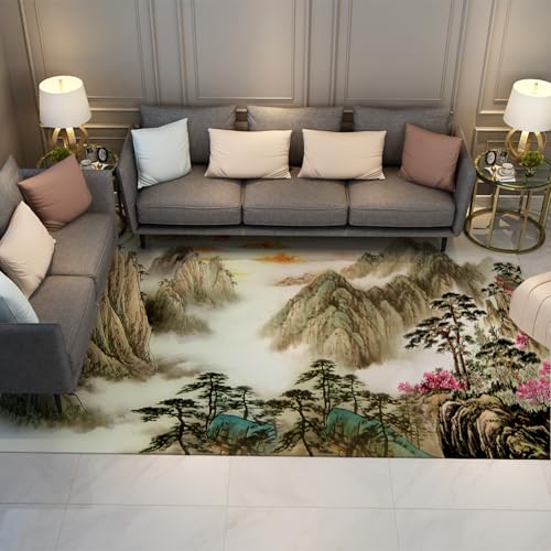 HOBBOY Faltbare Teppiche 50 x 80 cm Orientalische Kunst Tusche Malerei Landschaft Waschbar Weicher Innenbereich Outdoor Dünner Teppich für Wohnzimmer Studio Büro von HOBBOY