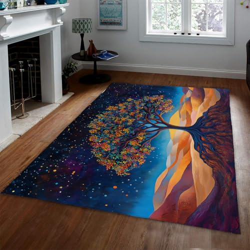 HOBBOY Fantasy Sternenhimmel Teppiche Lebendiger Baum des Lebens und Wüste Düne Kunst Fußmatten Boho Stil Dünner Teppich für Schlafzimmer Nachttisch Wohnzimmer 120 x 180 cm von HOBBOY