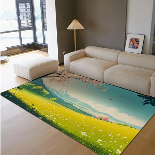 HOBBOY Feld Landschaft Dünner Teppich Japanischer Anime-Stil Rosa Kirschblütenmuster Waschbare rutschfeste Teppiche für Kinderzimmer Schlafzimmer 160 x 230 cm HOBBOY Feld Landschaft Dünner Teppich Japanischer Anime-Stil Rosa Kirschblütenmuster Waschbare rutschfeste Teppiche für Kinderzimmer Schlafzimmer 160 x 230 cm von HOBBOY
