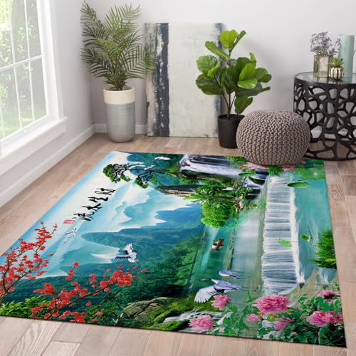 HOBBOY Feng Shui Bereich Teppiche 100 x 200 cm - Wasserfall Landschaft Kraniche Pflaume Blüten Pfingstrose Lotus Print Dünner Teppich für Wohnzimmer Büro Studio HOBBOY Feng Shui Bereich Teppiche 100 x 200 cm - Wasserfall Landschaft Kraniche Pflaume Blüten Pfingstrose Lotus Print Dünner Teppich für Wohnzimmer Büro Studio von HOBBOY
