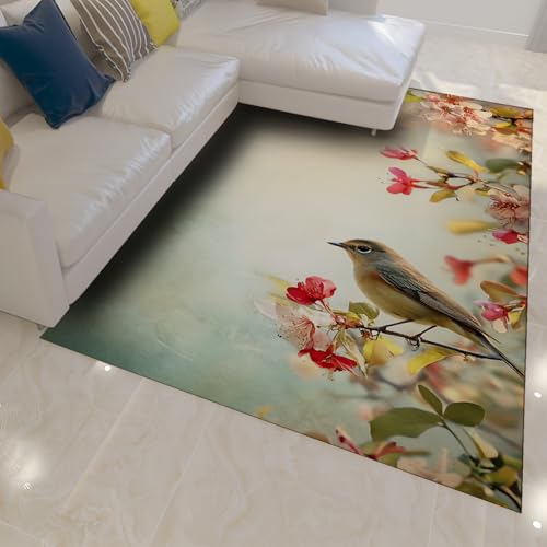 HOBBOY Frühling Blume Kunst Teppiche 60 x 120 cm süßer Vogel sitzt auf blühendem Astmuster großer dünner Teppich für Wohnzimmer Schlafzimmer weiche Wohnkultur HOBBOY Frühling Blume Kunst Teppiche 60 x 120 cm süßer Vogel sitzt auf blühendem Astmuster großer dünner Teppich für Wohnzimmer Schlafzimmer weiche Wohnkultur von HOBBOY