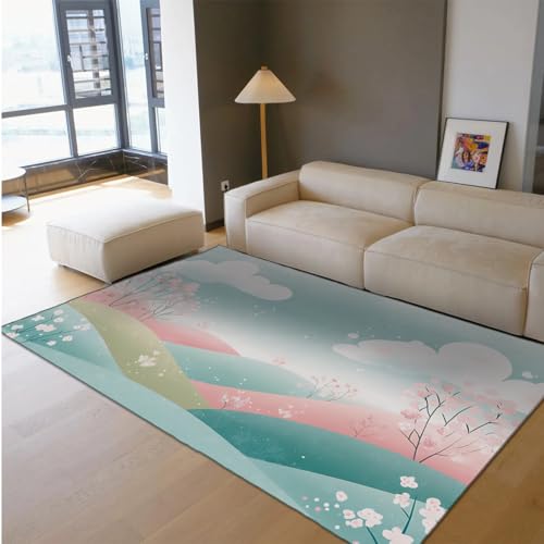 HOBBOY Frühling Szenerie Bereich Teppich 210 x 240 cm Cartoon Wolke & Kirschblüten Druck Dünner Boden Teppich für Schlafzimmer Wohnen Kinderzimmer Kinderzimmer Spielzimmer Schlafsaal HOBBOY Frühling Szenerie Bereich Teppich 210 x 240 cm Cartoon Wolke & Kirschblüten Druck Dünner Boden Teppich für Schlafzimmer Wohnen Kinderzimmer Kinderzimmer Spielzimmer Schlafsaal von HOBBOY