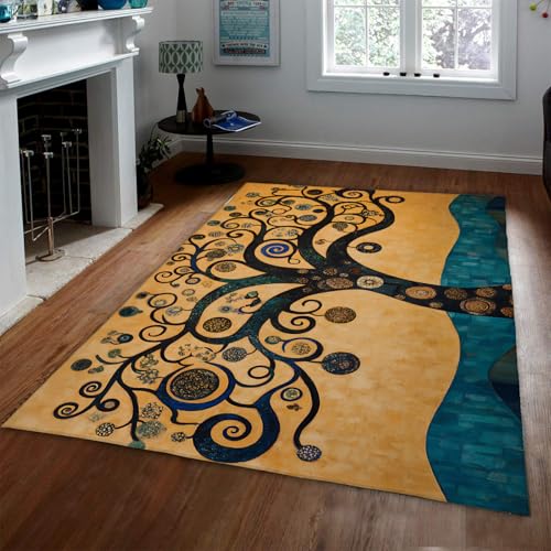 HOBBOY Gelbe und Blaue Teppiche Exotischer Ethnischer Stil Baum des Lebens Druck Fußmatten Retro Boho Kunst Dünner Teppich für Schlafzimmer Wohnzimmer Arbeitszimmer Sofa 120 x 150 cm HOBBOY Gelbe und Blaue Teppiche Exotischer Ethnischer Stil Baum des Lebens Druck Fußmatten Retro Boho Kunst Dünner Teppich für Schlafzimmer Wohnzimmer Arbeitszimmer Sofa 120 x 150 cm von HOBBOY