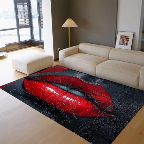 HOBBOY Grau Street Art Bereich Teppiche Mode Dame Rote Lippen Graffiti Druck Teppich für Wohnzimmer Schlafzimmer Nachttisch rutschfeste Dünne Bodenmatte 100 x 200 cm HOBBOY Grau Street Art Bereich Teppiche Mode Dame Rote Lippen Graffiti Druck Teppich für Wohnzimmer Schlafzimmer Nachttisch rutschfeste Dünne Bodenmatte 100 x 200 cm von HOBBOY