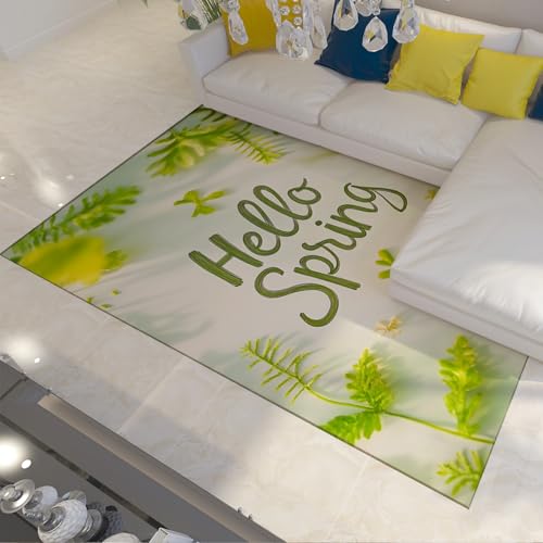 HOBBOY Green Spring Area Teppich 120 x 160 cm erfrischende Pflanzenblätter Hallo Frühling Print niedrigflorige Fußmatten für Wohnzimmer Schlafzimmer Büro Klassenzimmer HOBBOY Green Spring Area Teppich 120 x 160 cm erfrischende Pflanzenblätter Hallo Frühling Print niedrigflorige Fußmatten für Wohnzimmer Schlafzimmer Büro Klassenzimmer von HOBBOY