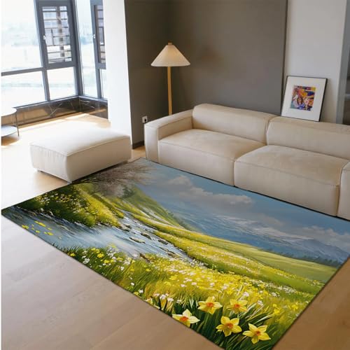 HOBBOY Großer waschbarer Teppich 150 x 210 cm Frühling Valley Wiese Wildblumen Bach Landschaftsdruck Dünner Teppich für Küche Wäscherei Esszimmer Terrasse HOBBOY Großer waschbarer Teppich 150 x 210 cm Frühling Valley Wiese Wildblumen Bach Landschaftsdruck Dünner Teppich für Küche Wäscherei Esszimmer Terrasse von HOBBOY