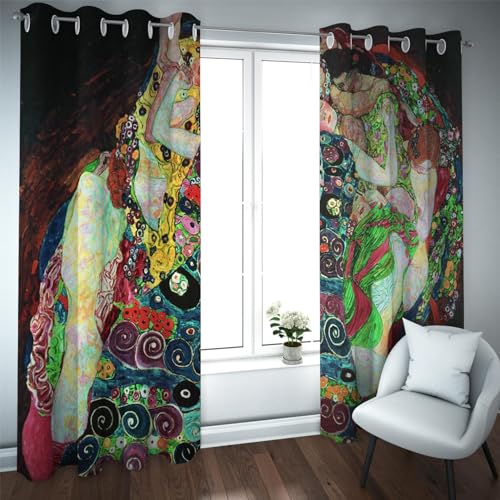 HOBBOY Gustav Klimt Abstrakte Kunst Fenster Vorhänge Vintage Haus Schlafzimmer Wohnzimmer Dekor Verdunkelungsvorhänge Wärmeisolierte Vorhänge 2 Paneele 2xW132xL245cm von HOBBOY
