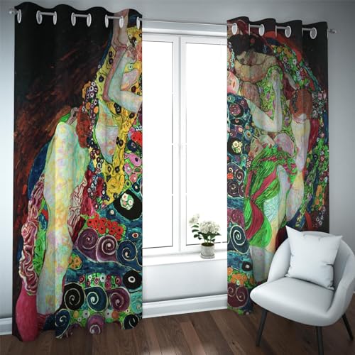 HOBBOY Gustav Klimt Abstrakte Kunst Fenster Vorhänge Vintage Haus Schlafzimmer Wohnzimmer Dekor Verdunkelungsvorhänge Wärmeisolierte Vorhänge 2 Paneele 2xW140xL175cm von HOBBOY