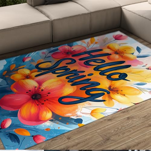 HOBBOY Hallo Frühling Thema Dünner Teppich Lebendiges Blumendesign Weiche waschbare Teppiche für Wohnzimmer Schlafzimmer Fröhlicher Gruß Willkommensmatte 140 x 180 cm HOBBOY Hallo Frühling Thema Dünner Teppich Lebendiges Blumendesign Weiche waschbare Teppiche für Wohnzimmer Schlafzimmer Fröhlicher Gruß Willkommensmatte 140 x 180 cm von HOBBOY