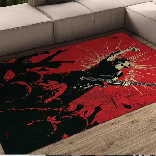 HOBBOY Hippie-Stil Bereich Teppiche Konzert Thema Rot und Schwarz Aquarell Graffiti Design Dünner Teppich für Wohnzimmer Schlafzimmer Eingang rutschfest 240 x 300 cm von HOBBOY