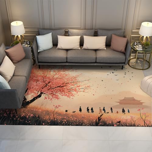 HOBBOY Japanischer Stil Boden Teppich Verträumt Frühling Landschaft Blumen Bäume Touristen Druck Dünne Abwaschbare Teppiche für Wohnzimmer Esszimmer Balkon 240 x 300 cm HOBBOY Japanischer Stil Boden Teppich Verträumt Frühling Landschaft Blumen Bäume Touristen Druck Dünne Abwaschbare Teppiche für Wohnzimmer Esszimmer Balkon 240 x 300 cm von HOBBOY