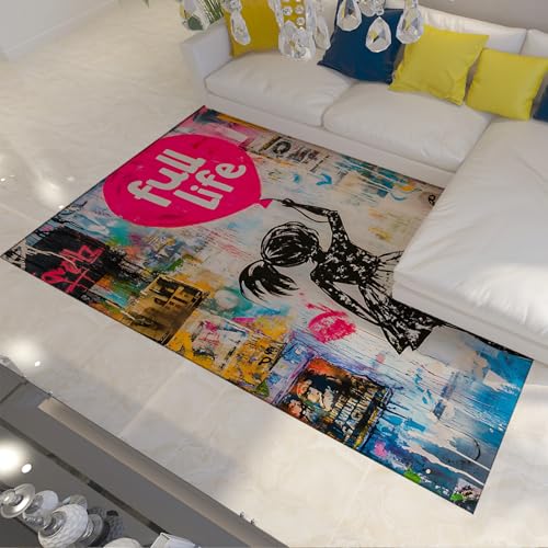 HOBBOY Jugend Graffiti Bereich Teppiche Volles Leben Inspirierende Street Art Ballon Mädchen Druck Rutschfester Teppich für Schlafzimmer Spielzimmer Dünne Bodenmatte 180 x 270 cm HOBBOY Jugend Graffiti Bereich Teppiche Volles Leben Inspirierende Street Art Ballon Mädchen Druck Rutschfester Teppich für Schlafzimmer Spielzimmer Dünne Bodenmatte 180 x 270 cm von HOBBOY
