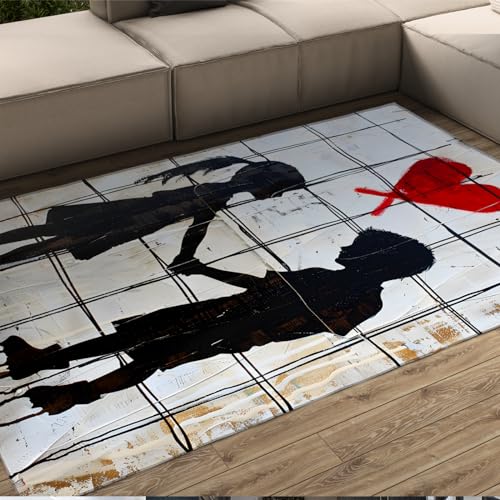 HOBBOY Karierter Teppich Jungen Mädchen & Rot Liebe Graffiti Kunst Kinder Spielmatte Lernen Wohnzimmer Schlafzimmer Spielzimmer Innenboden Teppich 100 x 200 cm von HOBBOY