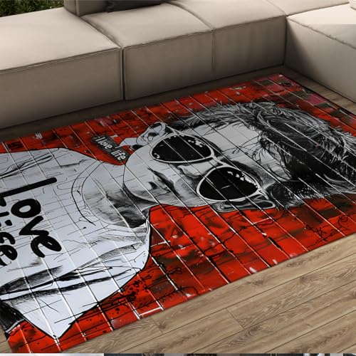 HOBBOY Kinderteppich Roter Teppich für Schlafzimmer Wohnzimmer Cool Boy Muster Boden Teppiche Pop Art Throw Teppiche Soft Playroom Matte Waschbarer Teppich 120 x 160 cm von HOBBOY