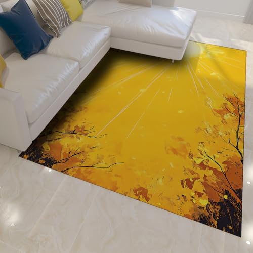 HOBBOY Kleiner Teppich 80 x 120 cm Einfacher Stil Gelber Abstrakter Baum Kunstdruck Waschbare niedrigflorige Fußmatten für den Eingang zum Wohnzimmer Schlafzimmer von HOBBOY