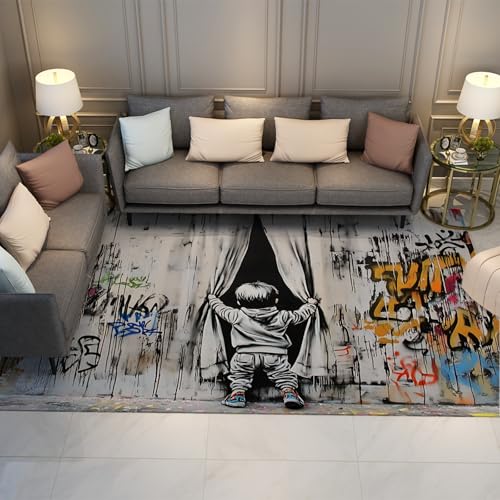 HOBBOY Kreative Cartoon Kinderzimmerteppiche Street Art Graffiti Vorhänge und niedlicher Junge Print dünner Teppich für Wohnzimmer Schlafzimmer Flur waschbar 180 x 210 cm HOBBOY Kreative Cartoon Kinderzimmerteppiche Street Art Graffiti Vorhänge und niedlicher Junge Print dünner Teppich für Wohnzimmer Schlafzimmer Flur waschbar 180 x 210 cm von HOBBOY
