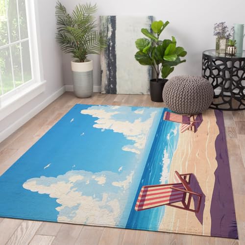 HOBBOY Küstenstil Bodenteppich Strand Landschaft Bequeme Liegestühle Muster Dünner Innenteppich waschbar für Wohnzimmer Schlafzimmer 120 x 160 cm HOBBOY Küstenstil Bodenteppich Strand Landschaft Bequeme Liegestühle Muster Dünner Innenteppich waschbar für Wohnzimmer Schlafzimmer 120 x 160 cm von HOBBOY