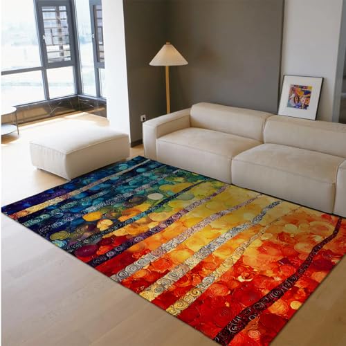 HOBBOY Lebendige Aquarell Bereich Teppiche Abstrakte Spiralbäume Druck Fußmatten Rutschfester dünner Teppich für Schlafzimmer Wohnzimmer Studio Flur 100 x 150 cm von HOBBOY