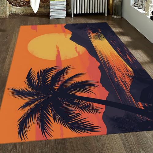 HOBBOY Lebendige Strandszene Bereich Teppiche entspannende Küste Sonnenuntergang und Palmendruck Niederflorteppich für Wohnzimmer Badezimmer Terrasse Waschbar 100 x 200 cm HOBBOY Lebendige Strandszene Bereich Teppiche entspannende Küste Sonnenuntergang und Palmendruck Niederflorteppich für Wohnzimmer Badezimmer Terrasse Waschbar 100 x 200 cm von HOBBOY