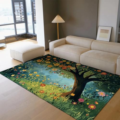 HOBBOY Lebendige Wildblumen Teppich Bunter Garten Blumen waschbar niedrigflorige Teppiche für das Wohnzimmer Kinderzimmer Schlafzimmer 140 x 200 cm von HOBBOY