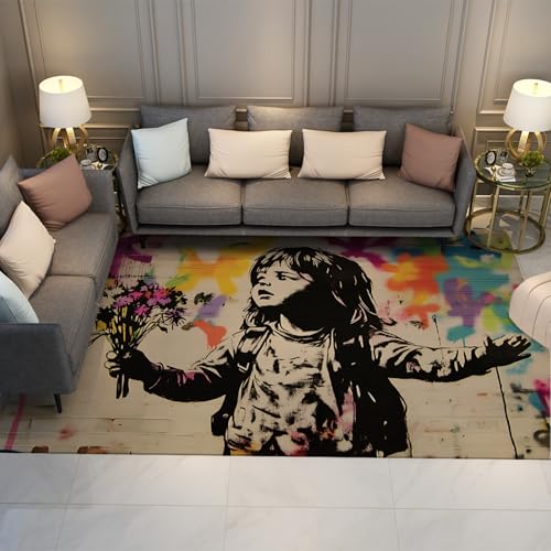 HOBBOY Leicht zu reinigende Teppiche Moderner Graffiti-Stil Niedliches Mädchen mit Blumenmuster Teppich für Kinderzimmer Schlafzimmer rutschfeste dünne Bodenmatte 210 x 240 cm HOBBOY Leicht zu reinigende Teppiche Moderner Graffiti-Stil Niedliches Mädchen mit Blumenmuster Teppich für Kinderzimmer Schlafzimmer rutschfeste dünne Bodenmatte 210 x 240 cm von HOBBOY