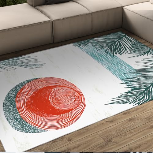 HOBBOY Leicht zu reinigender Bereich Teppich Tropische Palmen Strand Landschaft Rot Sonne Hut Muster Ultra Dünne Teppiche für Kinderzimmer Lesezimmer Spielzimmer 180 x 210 cm von HOBBOY