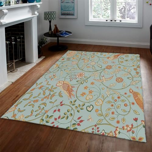 HOBBOY Lustige Tiere Bereich Teppiche Blumen & Pflanzen Bodenteppich William Morris Ästhetischer waschbarer Teppich Anti-Rutsch-Matte für Wohnzimmer-Nachttisch 60 x 90 cm von HOBBOY