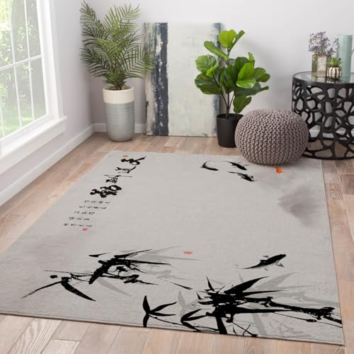 HOBBOY Meditation Space Area Teppiche 150 x 210 cm Chinesische Tusche Malerei Bambusblätter und Koi Fisch Print Dünner Teppich für Wohnzimmer Büro HOBBOY Meditation Space Area Teppiche 150 x 210 cm Chinesische Tusche Malerei Bambusblätter und Koi Fisch Print Dünner Teppich für Wohnzimmer Büro von HOBBOY
