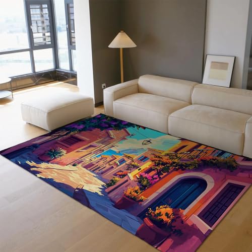 HOBBOY Mediterraner Stil Area Teppiche 160 x 200 cm Lebendiger Street Floral Print Niederflor Teppich Leicht waschbar für Wohnzimmer Schlafzimmer Balkon HOBBOY Mediterraner Stil Area Teppiche 160 x 200 cm Lebendiger Street Floral Print Niederflor Teppich Leicht waschbar für Wohnzimmer Schlafzimmer Balkon von HOBBOY