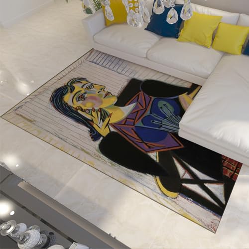 HOBBOY Mehrfarbige Teppiche weicher großflächiger Teppich Pablo Picasso abstrakte Frau Bodenteppiche maschinenwaschbarer Teppich für Schlafzimmer Wohnzimmer 60 x 90 cm von HOBBOY
