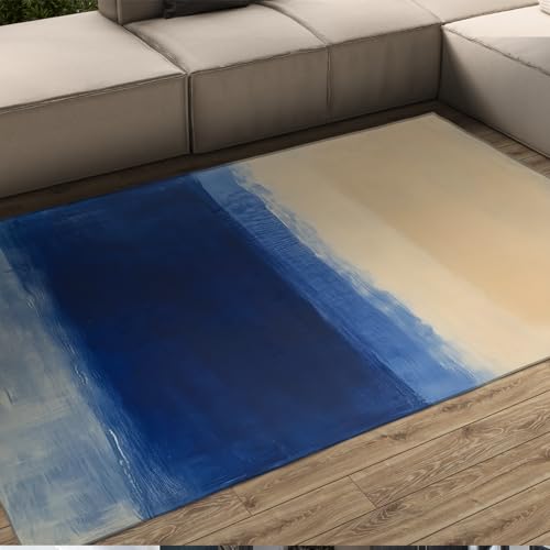 HOBBOY Minimalistischer Abstrakter Teppich blau und beige Farbblocknähte Design gemütliche dünne Fußmatten für Esszimmer Sofa Büro Flur 80 x 120 cm HOBBOY Minimalistischer Abstrakter Teppich blau und beige Farbblocknähte Design gemütliche dünne Fußmatten für Esszimmer Sofa Büro Flur 80 x 120 cm von HOBBOY