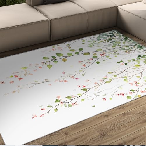 HOBBOY Minimalistischer botanischer Teppich 50 x 80 cm Frühling Blumenrankenmuster Druck Waschbare weiche dünne Fußmatten für das Wohnzimmer Büro von HOBBOY
