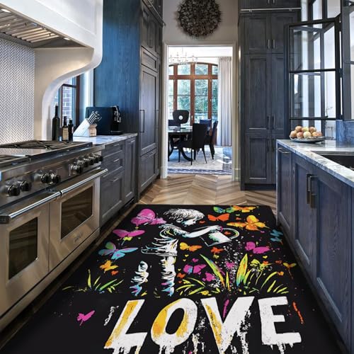 HOBBOY Mode Schmetterling Teppiche Niedlicher Junge Gießen Blumen Lebendiger Graffiti Teppich Für Wohnzimmer Schlafzimmer Terrasse rutschfeste Dünne Bodenmatte 60 x 120 cm von HOBBOY
