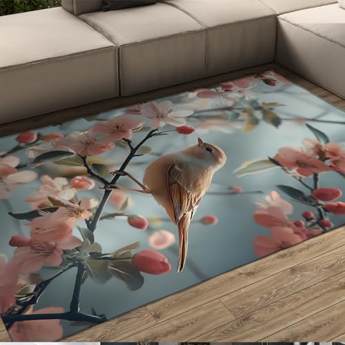HOBBOY Moderne Blumen Kunst Teppiche 60 x 120 cm Frühling Vogel sitzt auf rosa Holzapfel Astmuster Großer dünner Teppich für Wohnzimmer Schlafzimmer Flur HOBBOY Moderne Blumen Kunst Teppiche 60 x 120 cm Frühling Vogel sitzt auf rosa Holzapfel Astmuster Großer dünner Teppich für Wohnzimmer Schlafzimmer Flur von HOBBOY
