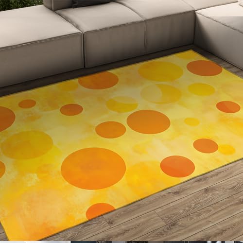 HOBBOY Moderne Teppiche Gelb und Orange Geometrischer Kreis Boden Teppich für Wohnzimmer Schlafzimmer Flur Studio rutschfeste dünne Türmatte 160 x 220 cm von HOBBOY