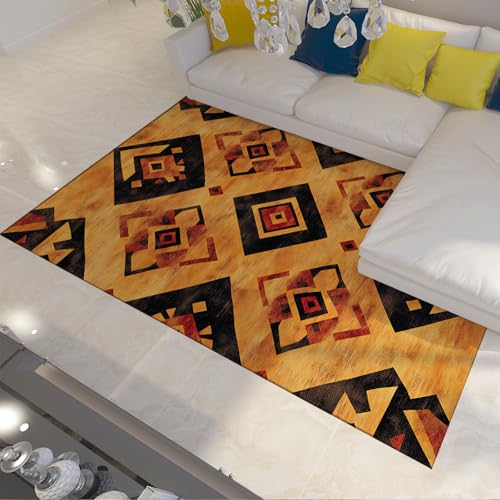 HOBBOY Moderne geometrische 90 x 150 cm Teppich gelb und schwarz Exotischer Stil waschbar gemütliche niedrigflorige Fußmatten für den Flur Wohnzimmereingang HOBBOY Moderne geometrische 90 x 150 cm Teppich gelb und schwarz Exotischer Stil waschbar gemütliche niedrigflorige Fußmatten für den Flur Wohnzimmereingang von HOBBOY