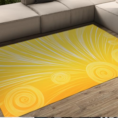 HOBBOY Moderner Abstrakter Teppich 100 x 150 cm gelbes Wirbelmuster niedrigflorige Fußmatten für Wohnzimmer Schlafzimmer Büro Büro Küche Eingang waschbar tragbar von HOBBOY