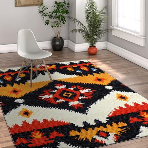 HOBBOY Moderner Boho 50 x 80 cm Teppich Bunter geometrischer Druck Waschbar Weiche niedrigflorige Fußmatten für Eingangsbereich Büro Wohnzimmer Schlafzimmer von HOBBOY