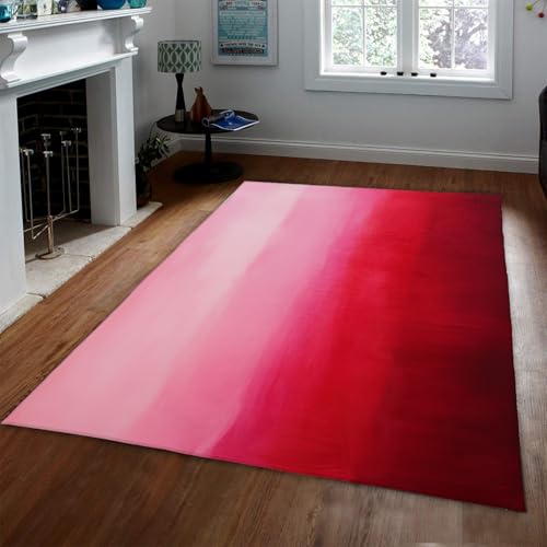HOBBOY Niedliche Raumdekoration ästhetische Teppiche rutschfeste niedrigflorige waschbare rote und rosa Farbverlaufsmatte für Wohnzimmer Sofa Badezimmer Schlafzimmer 100 x 150 cm von HOBBOY