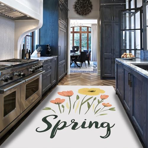 HOBBOY Nordischer Stil Low Pile Teppich Frühling Blumen- und Buchstabendruck rutschfeste weiße Teppiche für Kinderzimmer Spielzimmer Saisonale Wohnkultur 180 x 210 cm von HOBBOY