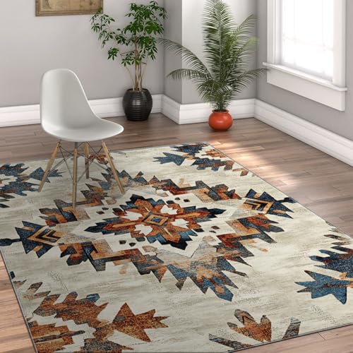 HOBBOY Nostalgischer Stil Bereich Teppiche Ethnisches Stamm Geometrisches Muster Waschbar Rutschfester Faltbarer dünner Teppich für Wohnzimmer Schlafzimmer Büro 180 x 240 cm von HOBBOY