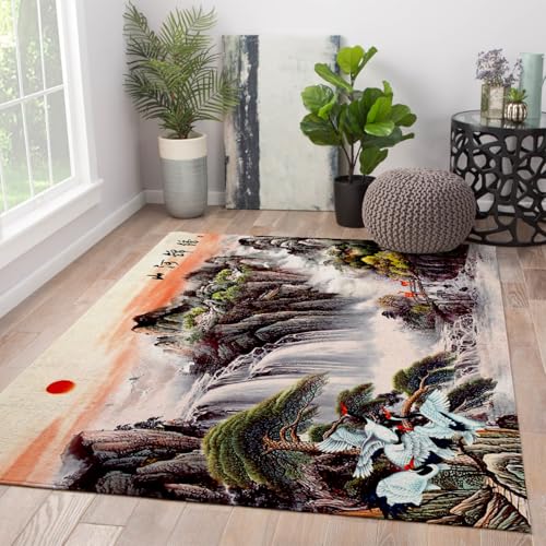 HOBBOY Oriental Landscape Area Teppiche 150 x 210 cm Natürliche Szenerie mit Kranichen und Wasserfall Waschbarer weicher dünner Teppich für Wohnzimmer Schlafzimmer Büro HOBBOY Oriental Landscape Area Teppiche 150 x 210 cm Natürliche Szenerie mit Kranichen und Wasserfall Waschbarer weicher dünner Teppich für Wohnzimmer Schlafzimmer Büro von HOBBOY