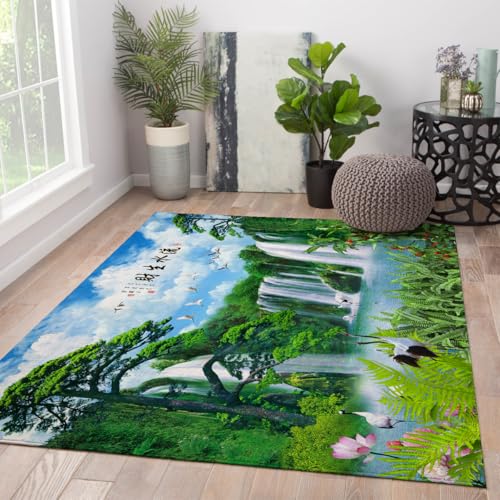 HOBBOY Orientalische Landschaft Bereich Teppiche 80 x 120 cm Feng Shui Wasserfall Kiefern Weiße Kraniche Druck Flachflor Teppich waschbar für Wohnzimmer Balkon HOBBOY Orientalische Landschaft Bereich Teppiche 80 x 120 cm Feng Shui Wasserfall Kiefern Weiße Kraniche Druck Flachflor Teppich waschbar für Wohnzimmer Balkon von HOBBOY