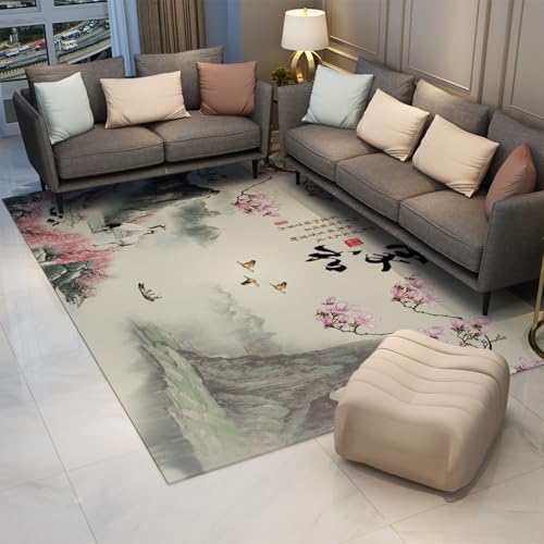 HOBBOY Orientalischer Stil Bereich Teppiche 120 x 150 cm - traditionelle Landschaft Magnolie und weiße Kraniche Muster dünner Teppich waschbar für Wohnzimmer Büro HOBBOY Orientalischer Stil Bereich Teppiche 120 x 150 cm - traditionelle Landschaft Magnolie und weiße Kraniche Muster dünner Teppich waschbar für Wohnzimmer Büro von HOBBOY