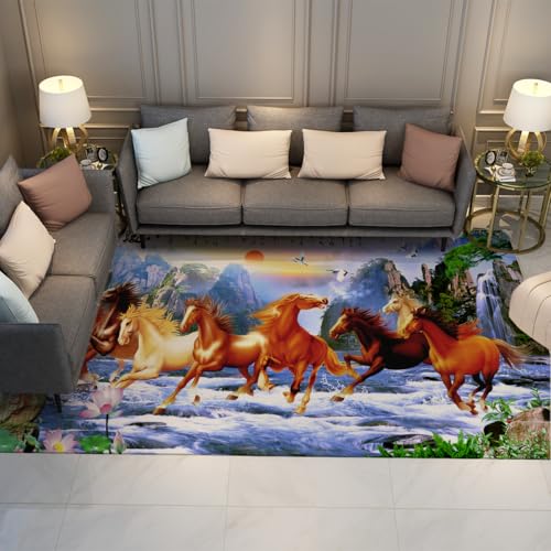 HOBBOY Orientalischer Stil Teppiche 160 x 200 cm Sonnenaufgang Bergblick Lotus und laufende Pferde drucken niedrigflorigen Teppich waschbar für den Wohnkonferenzraum HOBBOY Orientalischer Stil Teppiche 160 x 200 cm Sonnenaufgang Bergblick Lotus und laufende Pferde drucken niedrigflorigen Teppich waschbar für den Wohnkonferenzraum von HOBBOY