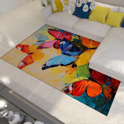 HOBBOY Pop Art Schmetterling Teppiche Aquarell Graffiti Splatter Kunst Schmetterling Muster Dünner Teppich für Wohnzimmer Hotel rutschfest Waschbar 120 x 150 cm von HOBBOY